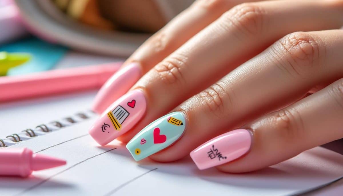 sweet back to school nails in pink for a cute student vibe ๐๐
