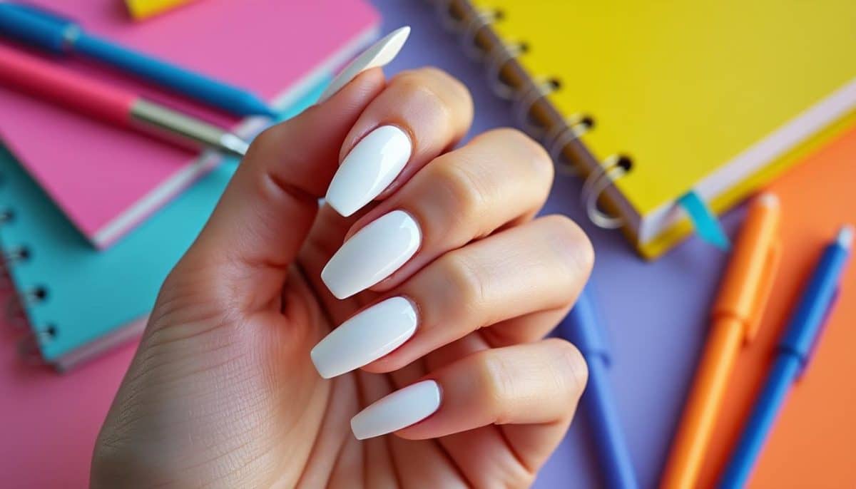 back to school chic: white fake nails to ace your look โ๏ธ๐