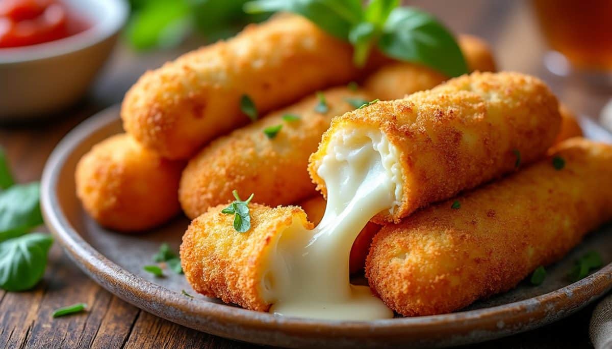 Crispy Gluten-Free Air Fryer Mozzarella Sticks with a Gooey Center