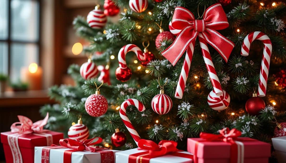 Sweet & Festive: Red & White Candy Cane Christmas Tree 🎄🍬
